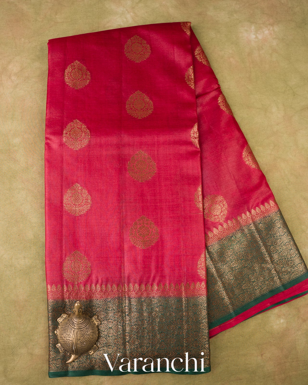 Raspberry Red Pure Tussar Silk Saree