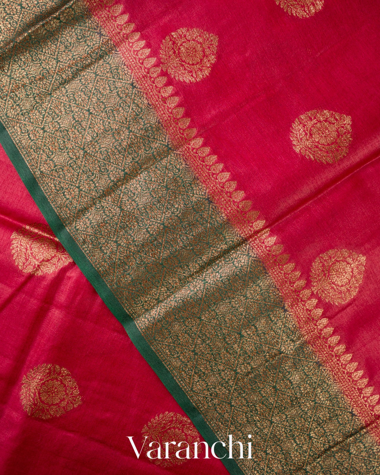 Raspberry Red Pure Tussar Silk Saree