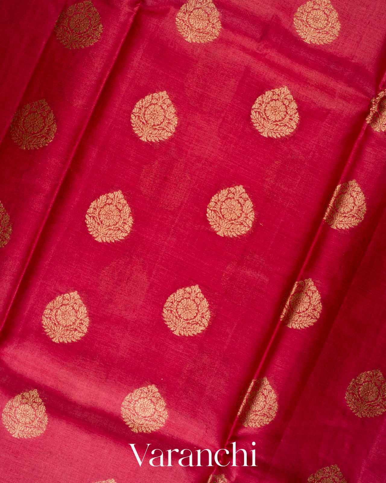 Raspberry Red Pure Tussar Silk Saree