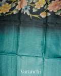 Teal Blue and earthy green Kalamkari Printed Pure Tussar Silk Handloom Saree