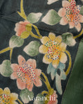 Teal Blue and earthy green Kalamkari Printed Pure Tussar Silk Handloom Saree