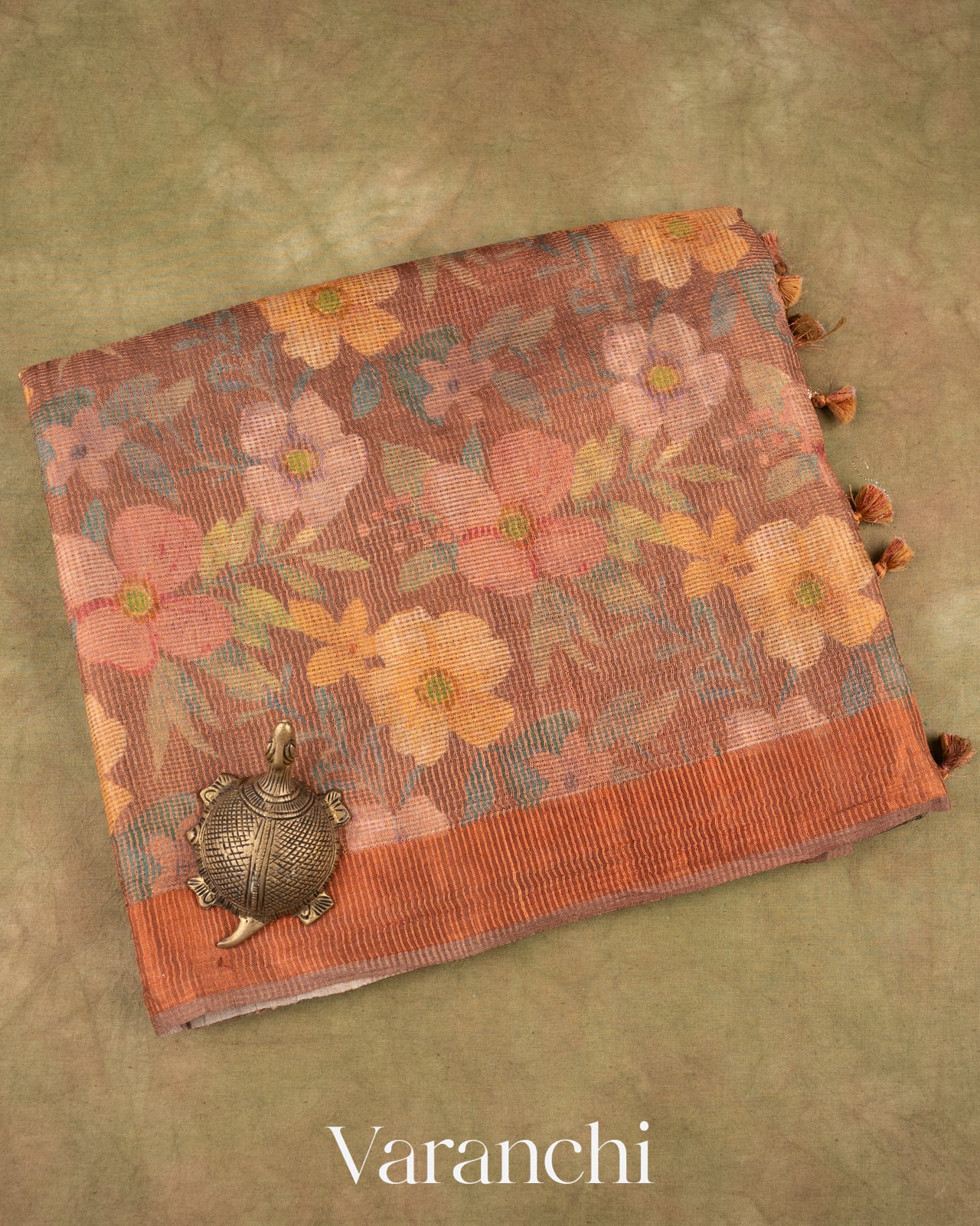 Bronze Digital Printed Pure Tussar Tissue Silk Saree