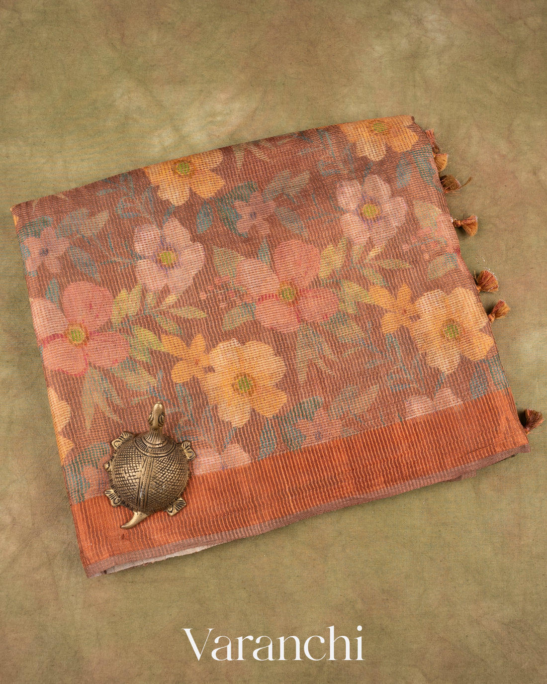 Bronze Digital Printed Pure Tussar Tissue Silk Saree