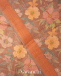 Bronze Digital Printed Pure Tussar Tissue Silk Saree
