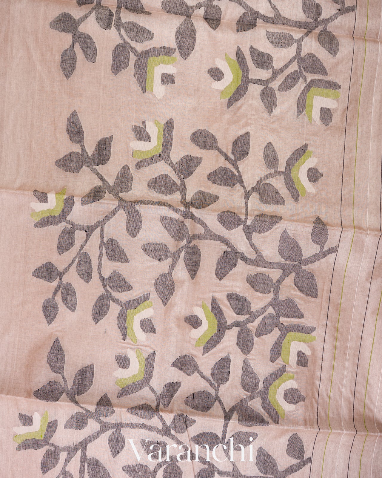 Ivory Jamdani Pure Tussar Silk Handloom Saree 
