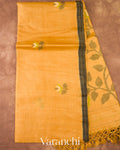 Mustard Yellow Jamdani Pure Tussar Silk Handloom Saree
