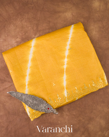 Yellow Mirror Hand-Embroidered Pure Tussar Silk Handloom Saree