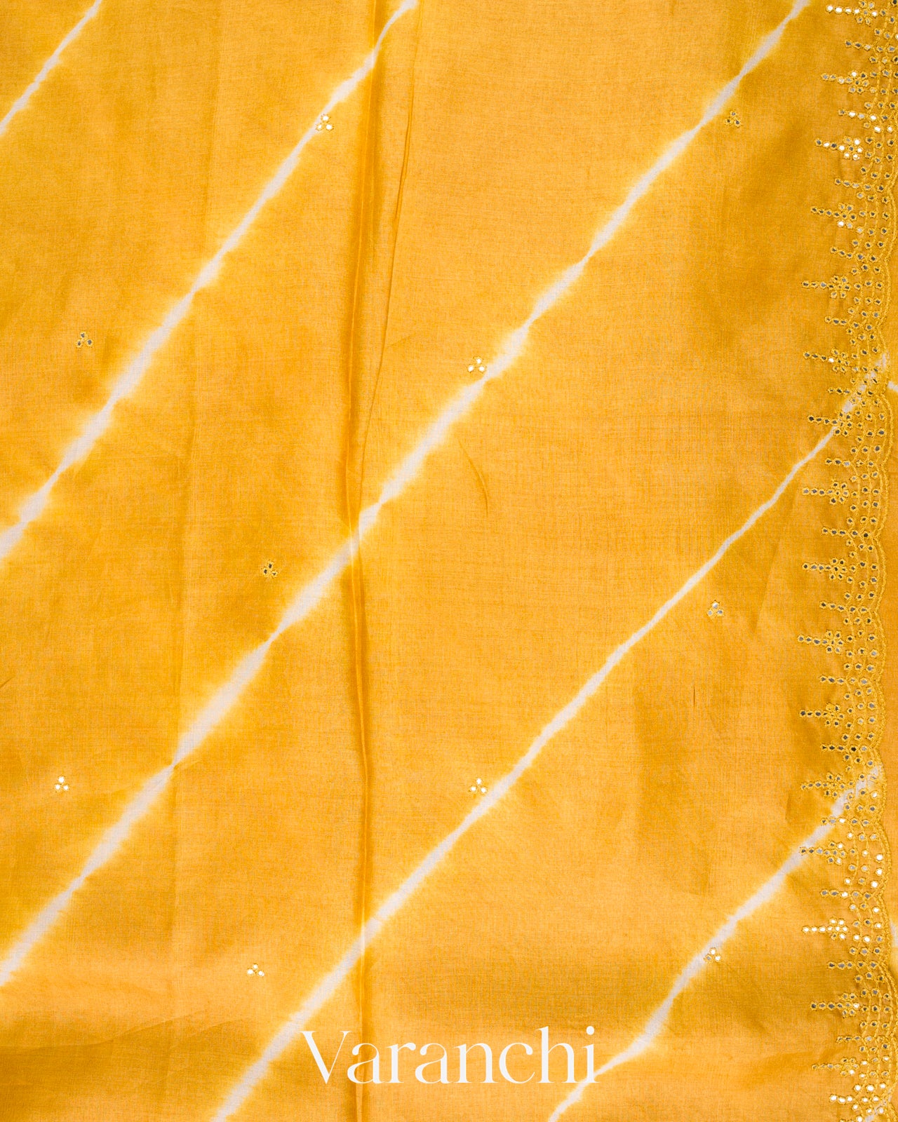 Yellow Mirror Hand-Embroidered Pure Tussar Silk Handloom Saree
