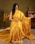 Yellow Mirror Hand-Embroidered Pure Tussar Silk Handloom Saree