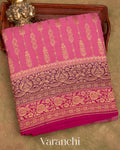 Rose Pink Pure Crepe Silk Handloom Saree