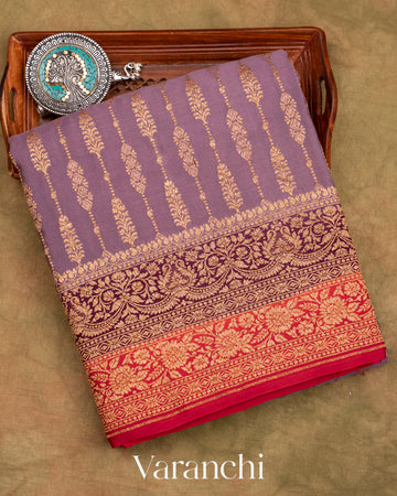 Lilac Pure Crepe Silk Handloom Saree