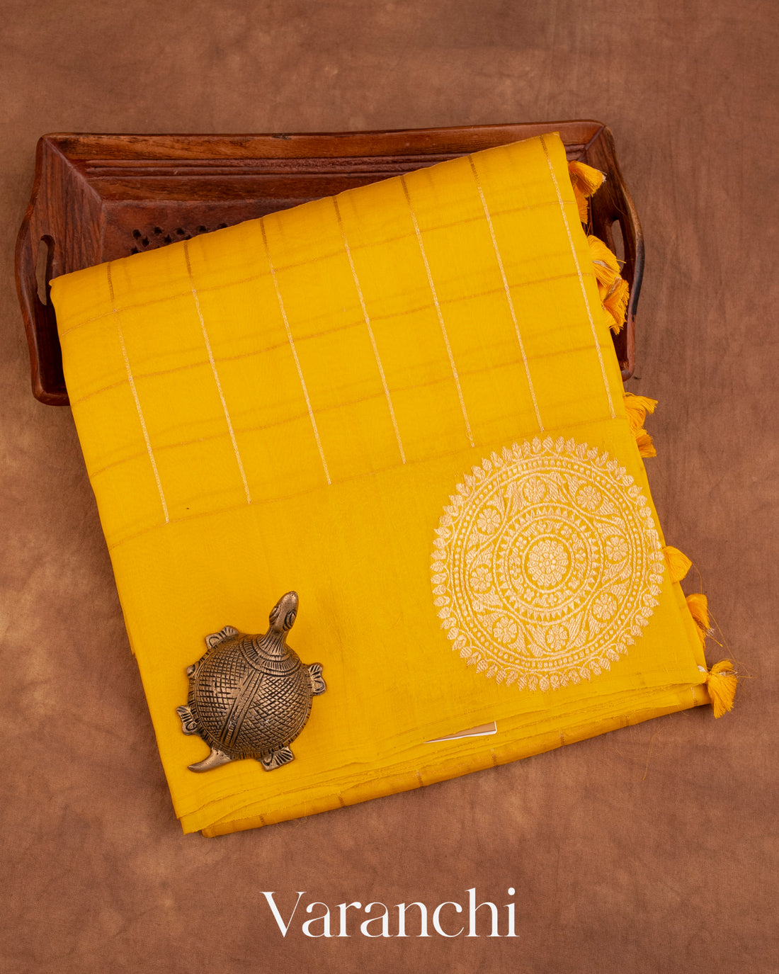 Yellow Checks Pure Kora Silk Handloom Saree
