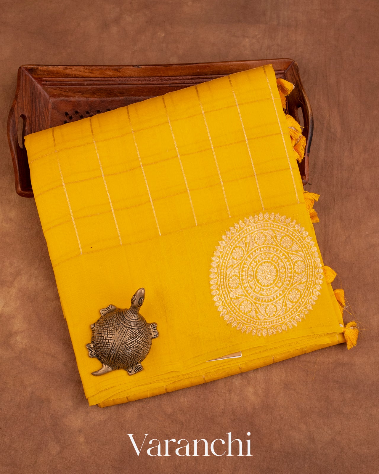 Yellow Checks Pure Kora Silk Handloom Saree