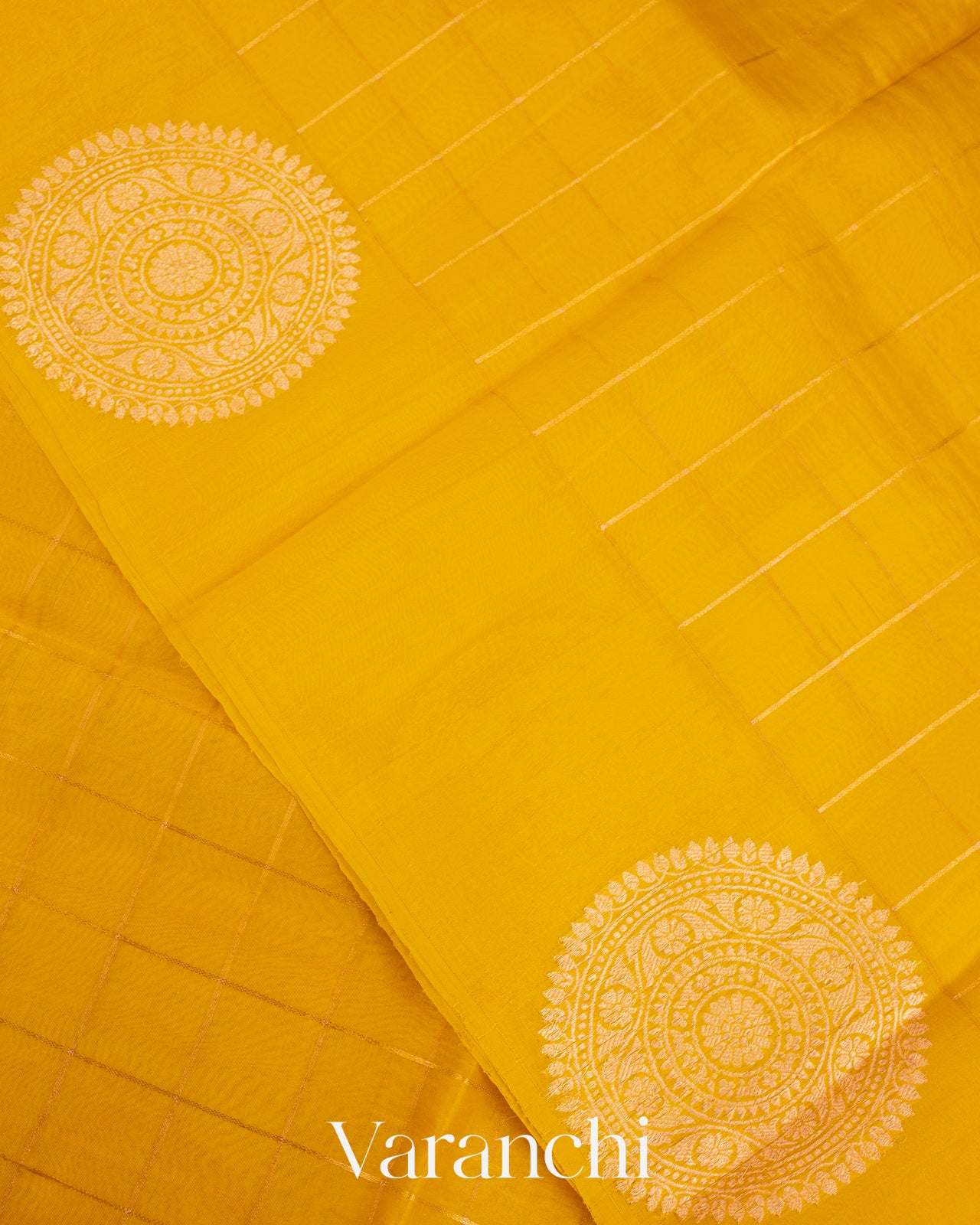 Yellow Checks Pure Kora Silk Handloom Saree