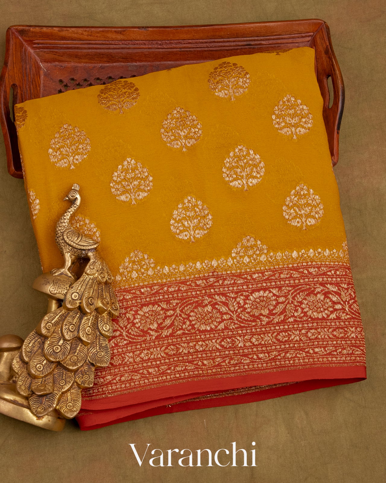 Mustard Yellow Pure Georgette Silk Saree