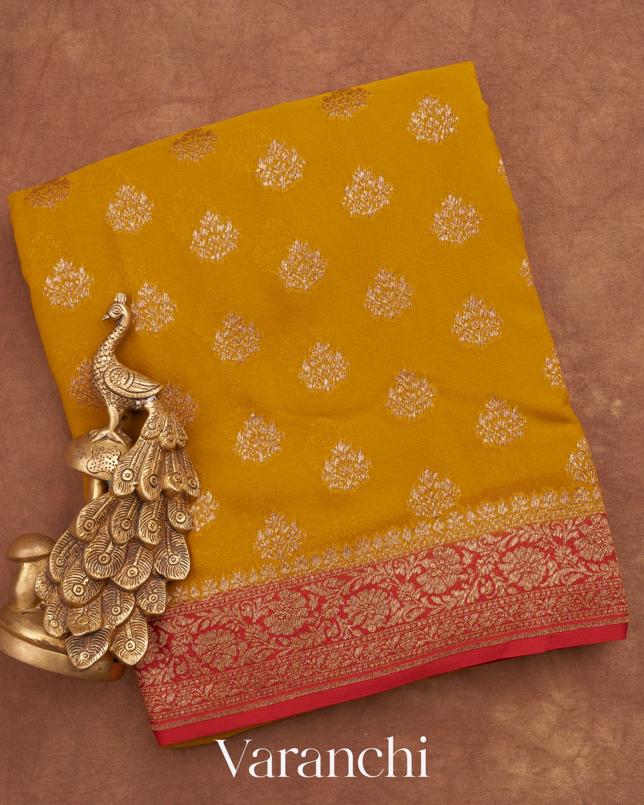 Mustard Yellow Pure Georgette Silk Saree