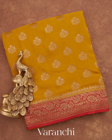 Mustard Yellow Pure Georgette Silk Saree