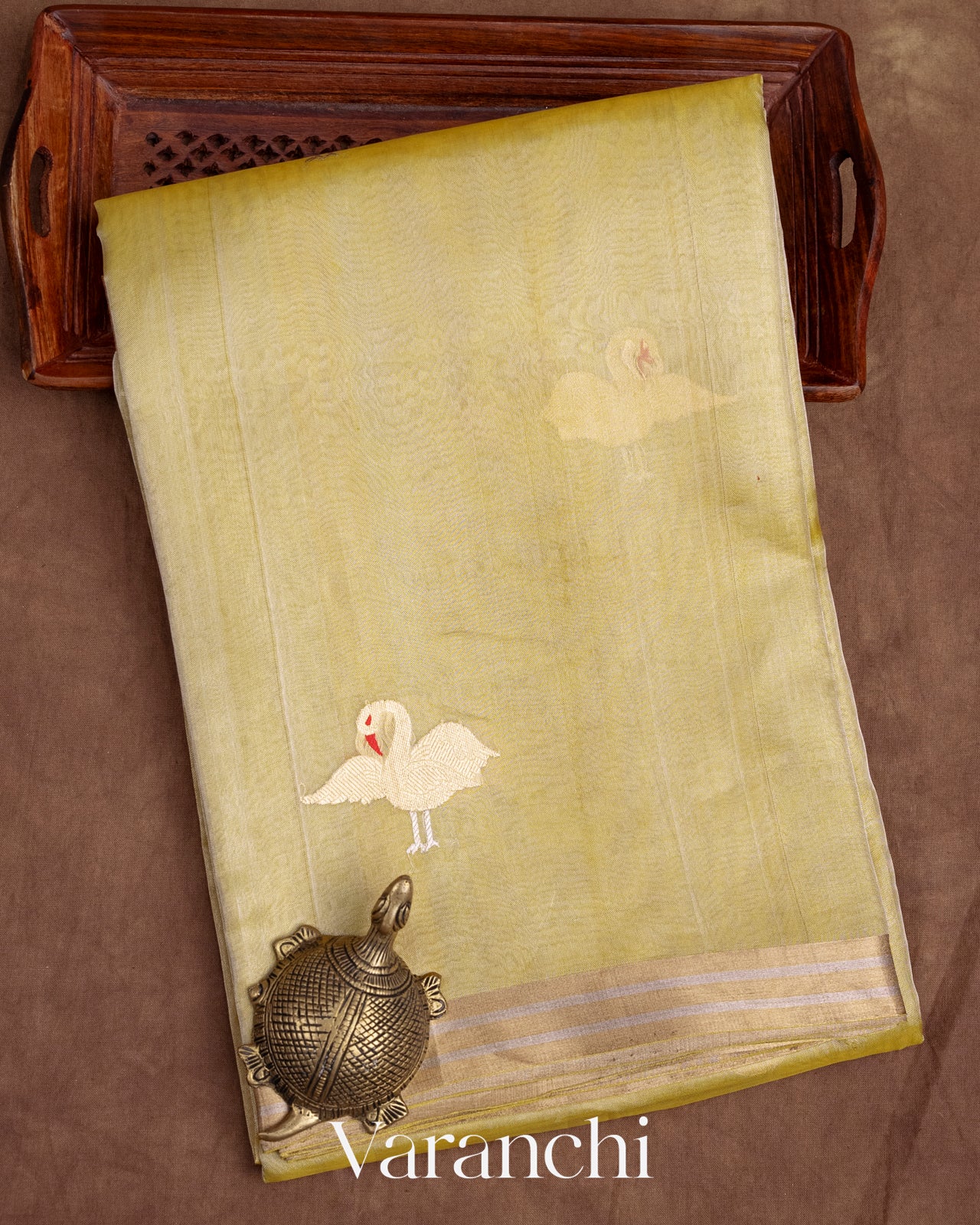 Lemon Yellow Pure Tissue Kora Silk Handloom Saree