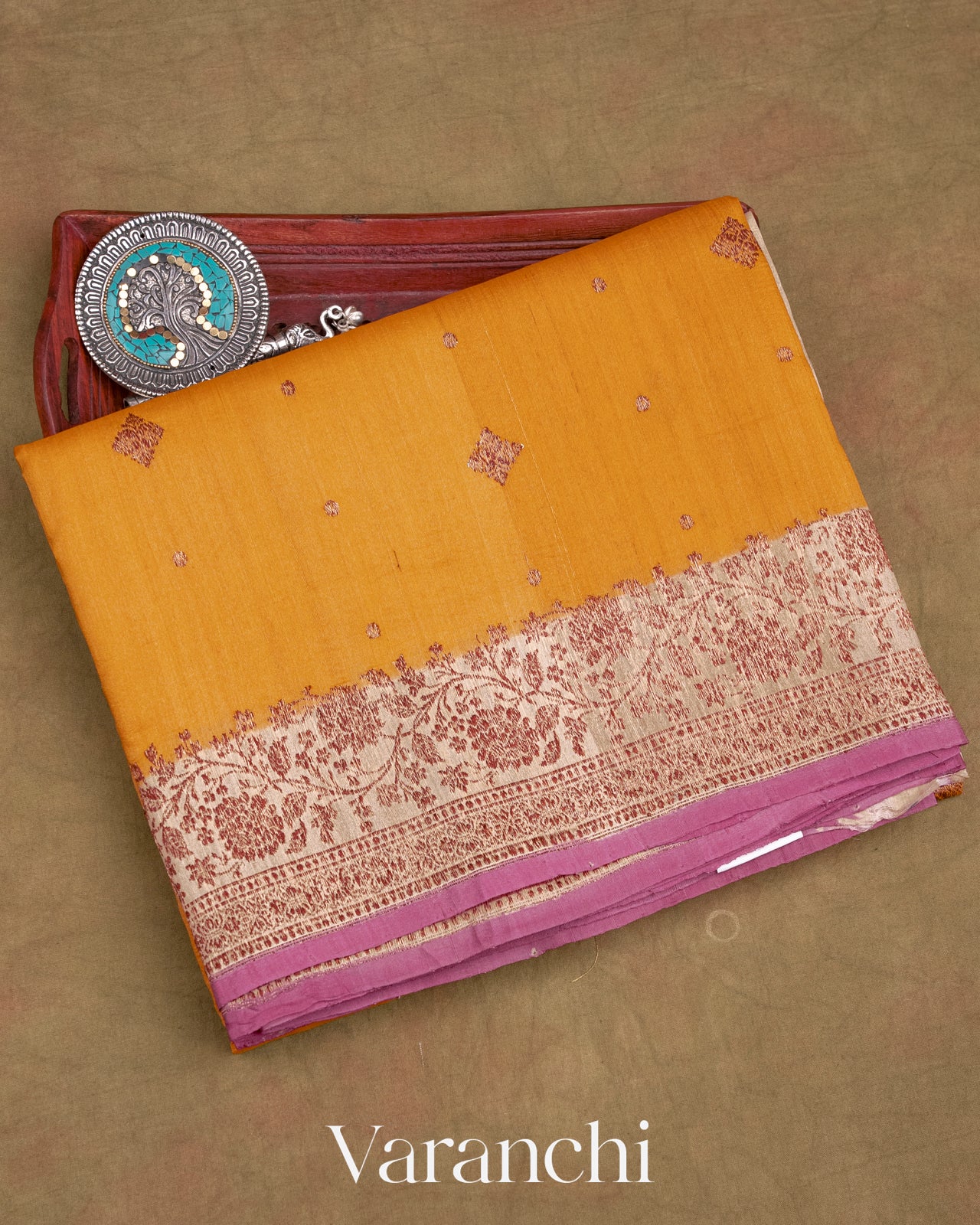 Mustard Yellow Pure Tussar Silk Handloom Saree