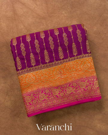 Purple Striped Pure Crepe Silk Handloom Saree