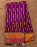 Purple Striped Pure Crepe Silk Handloom Saree