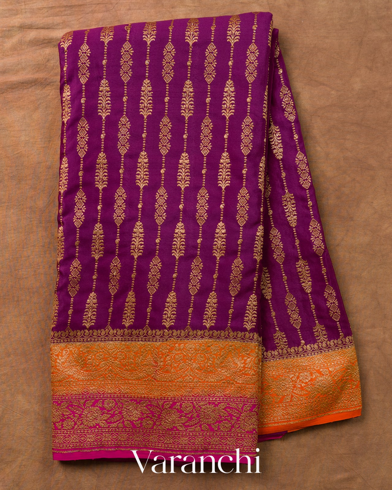 Purple Striped Pure Crepe Silk Handloom Saree