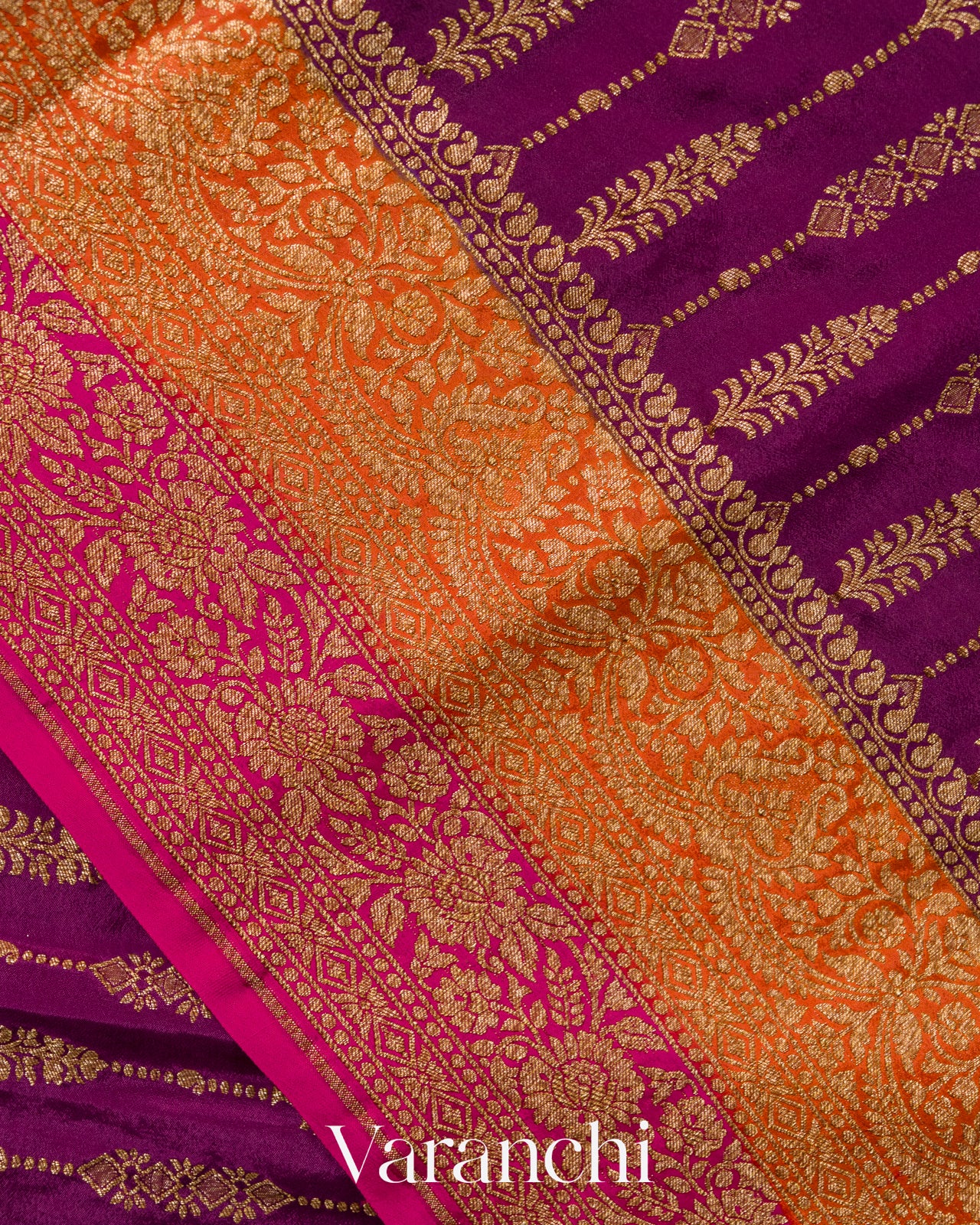 Purple Striped Pure Crepe Silk Handloom Saree