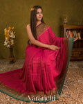 Magenta Striped Pure Crepe Silk Handloom Saree — Draped