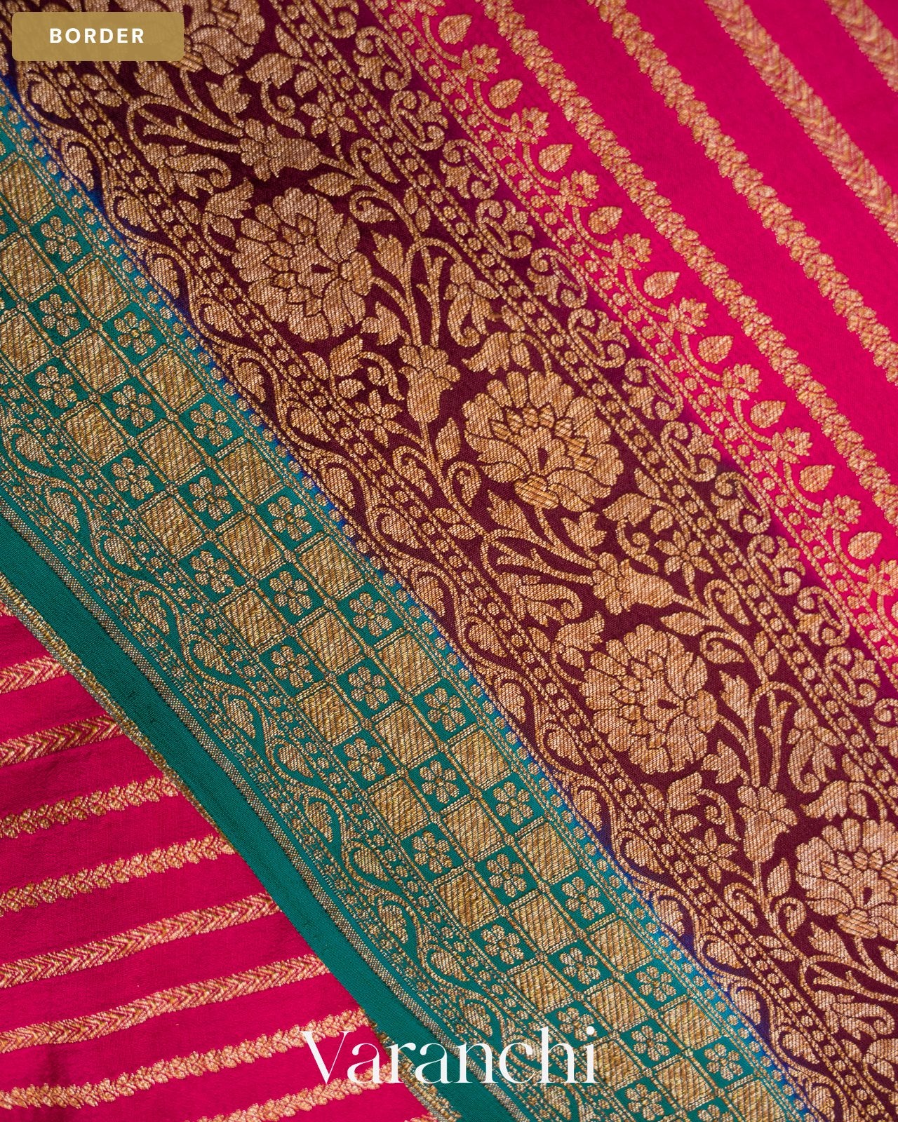 Magenta Striped Pure Crepe Silk Handloom Saree — Border