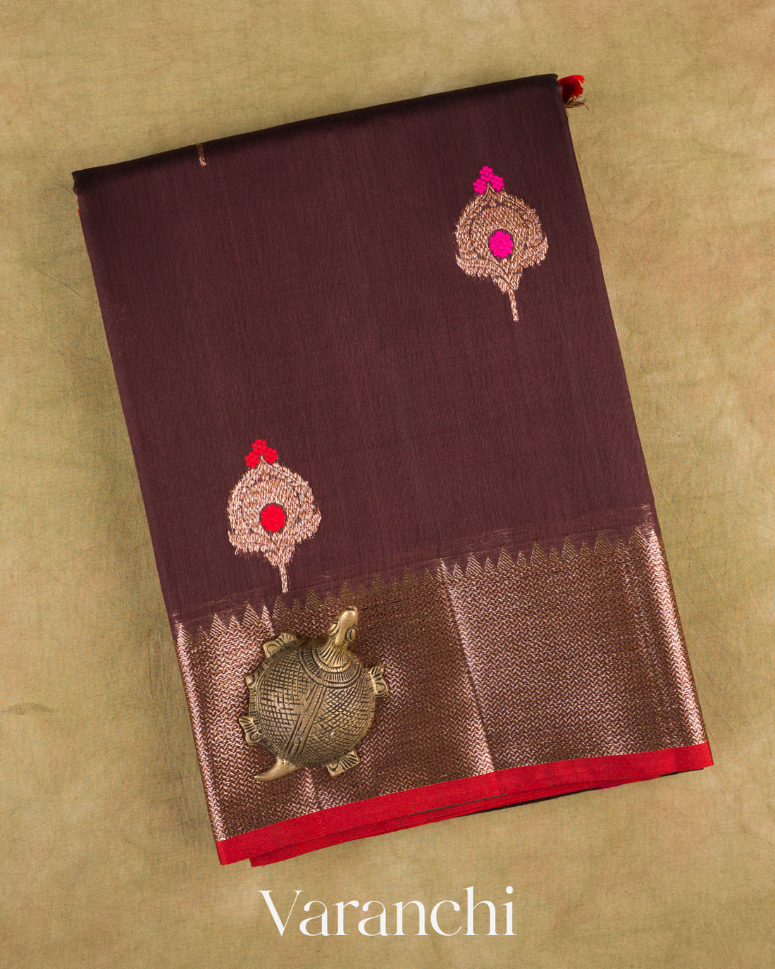 Deep Coffee Brown Pure Chanderi Silk Cotton Handloom Saree — Folded