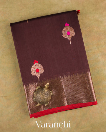 Deep Coffee Brown Pure Chanderi Silk Cotton Handloom Saree — Folded