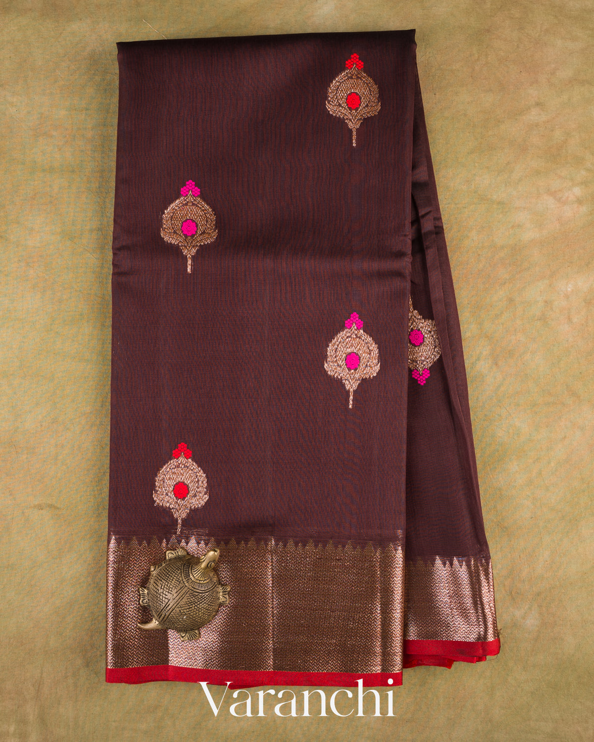 Deep Coffee Brown Pure Chanderi Silk Cotton Handloom Saree — Full Saree