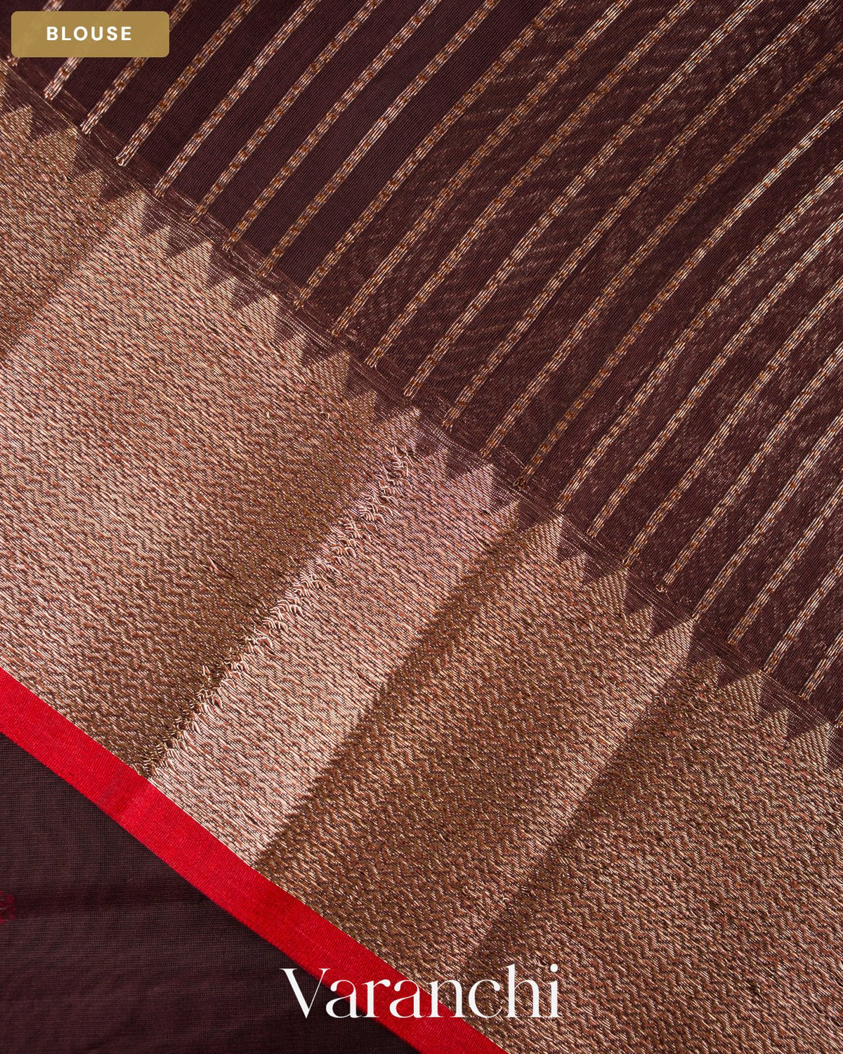 Deep Coffee Brown Pure Chanderi Silk Cotton Handloom Saree — Blouse