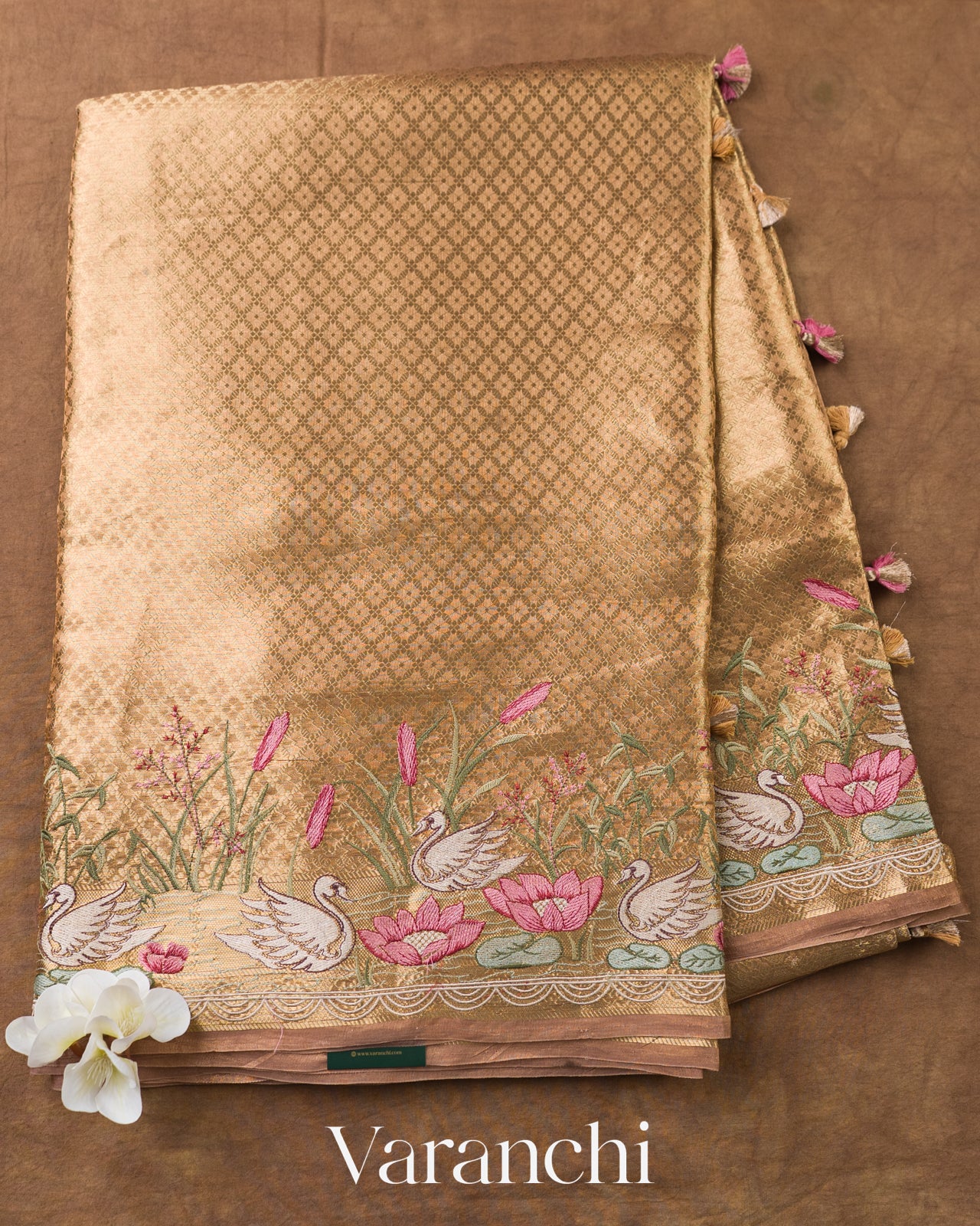 Peach Brocade Pure Kora Silk Saree