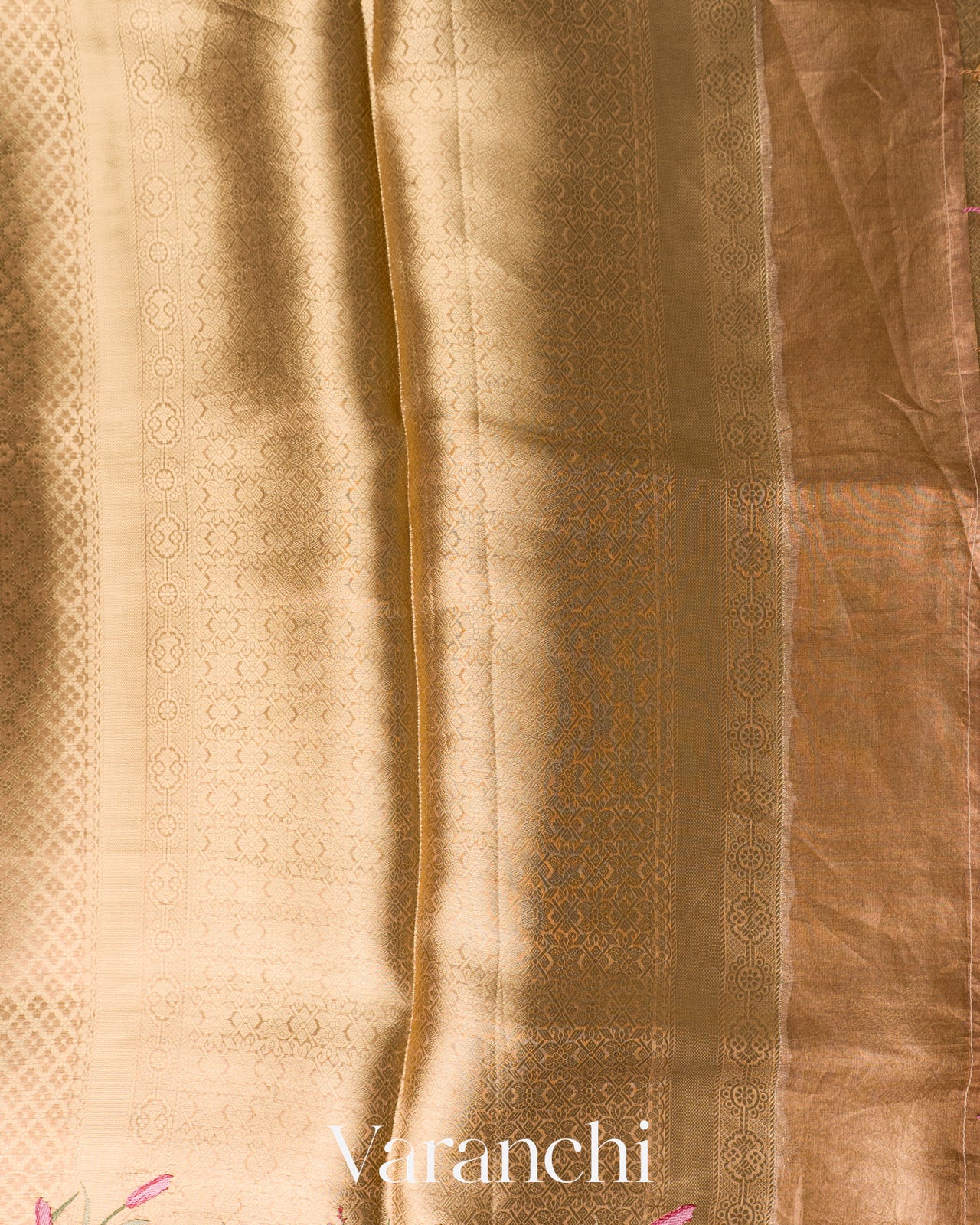Peach Brocade Pure Kora Silk Saree