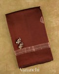 Dark Chocolate Brown Pure Poona Silk Saree — Folded