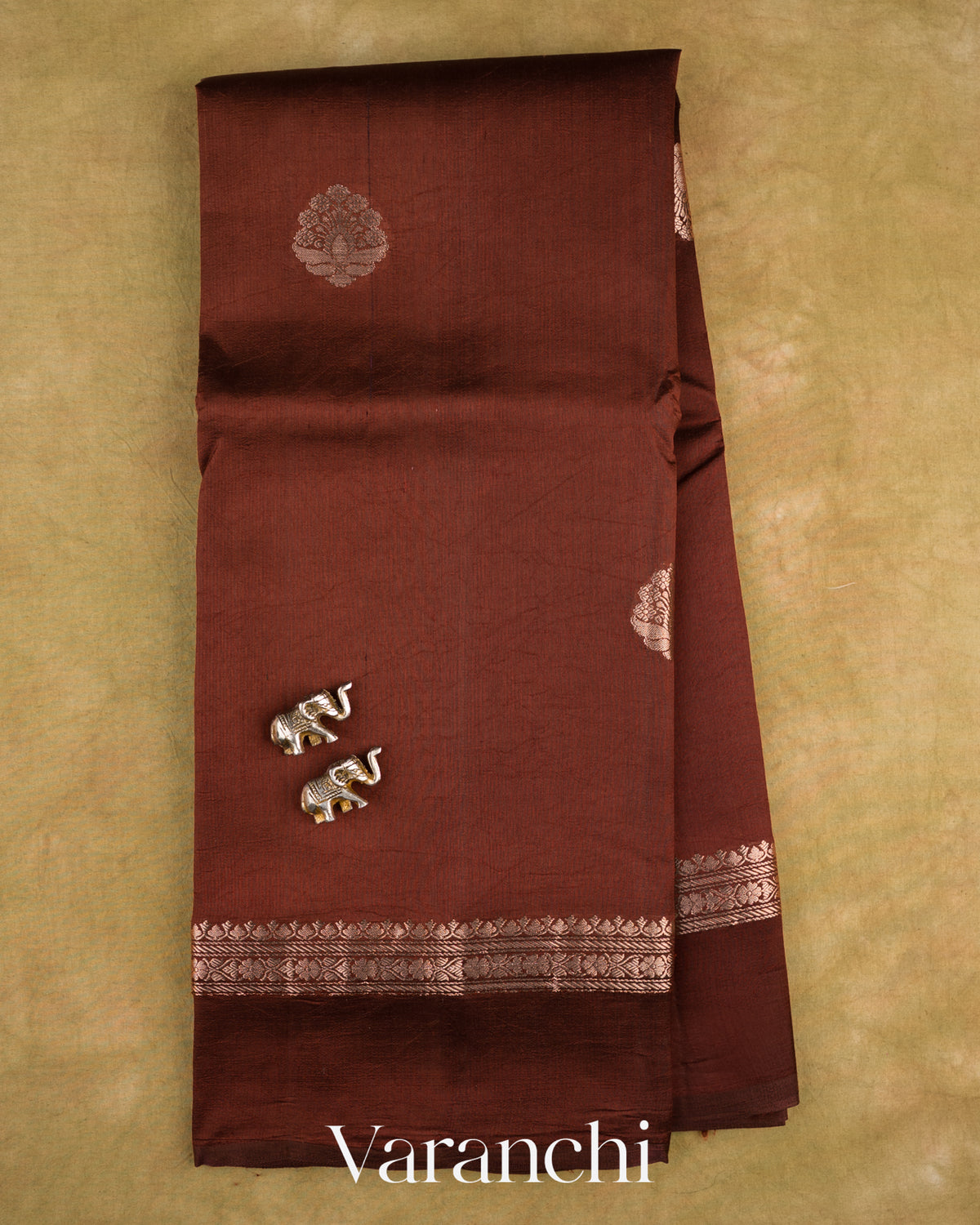 Dark Chocolate Brown Pure Poona Silk Saree — Full Saree