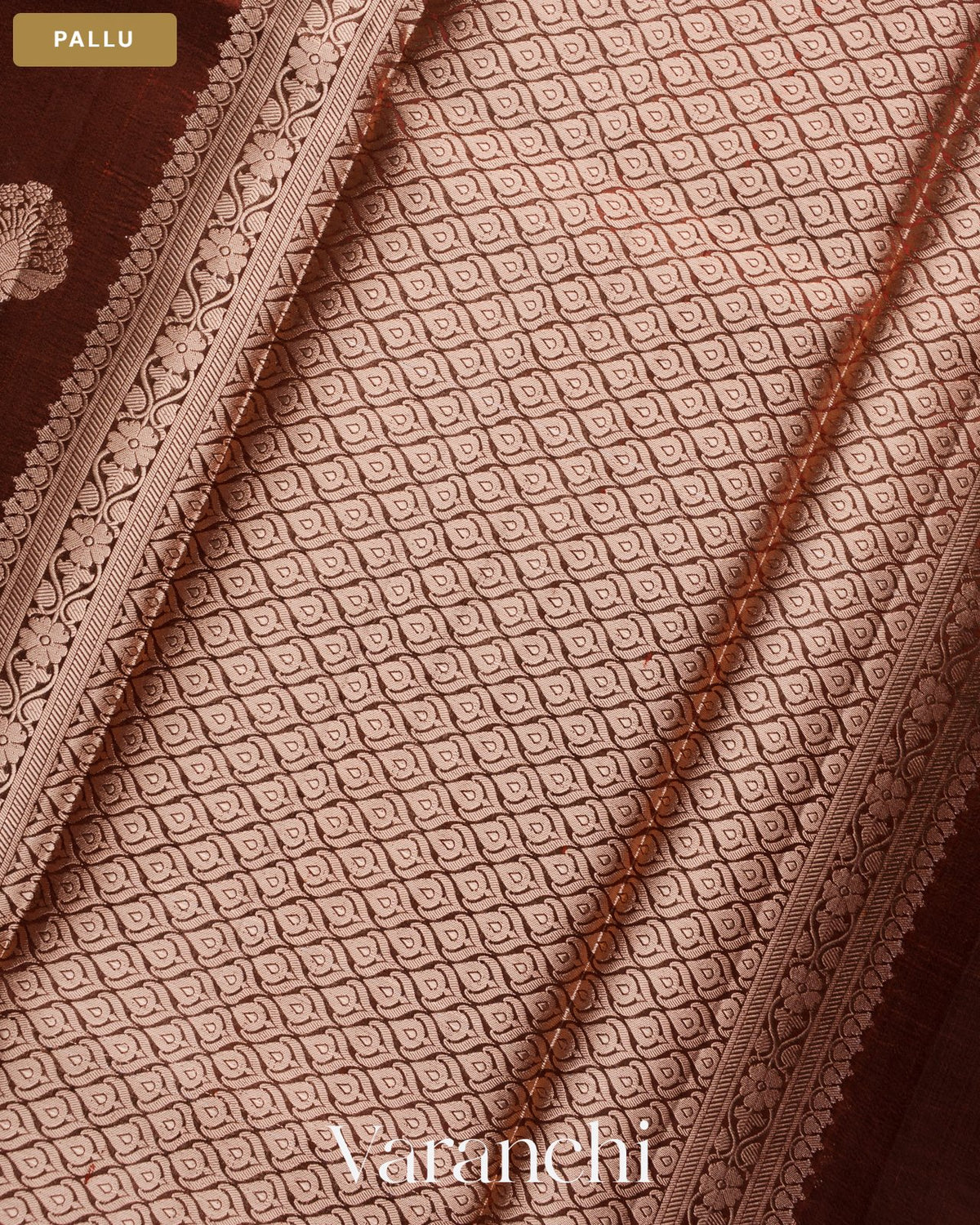 Dark Chocolate Brown Pure Poona Silk Saree — Pallu
