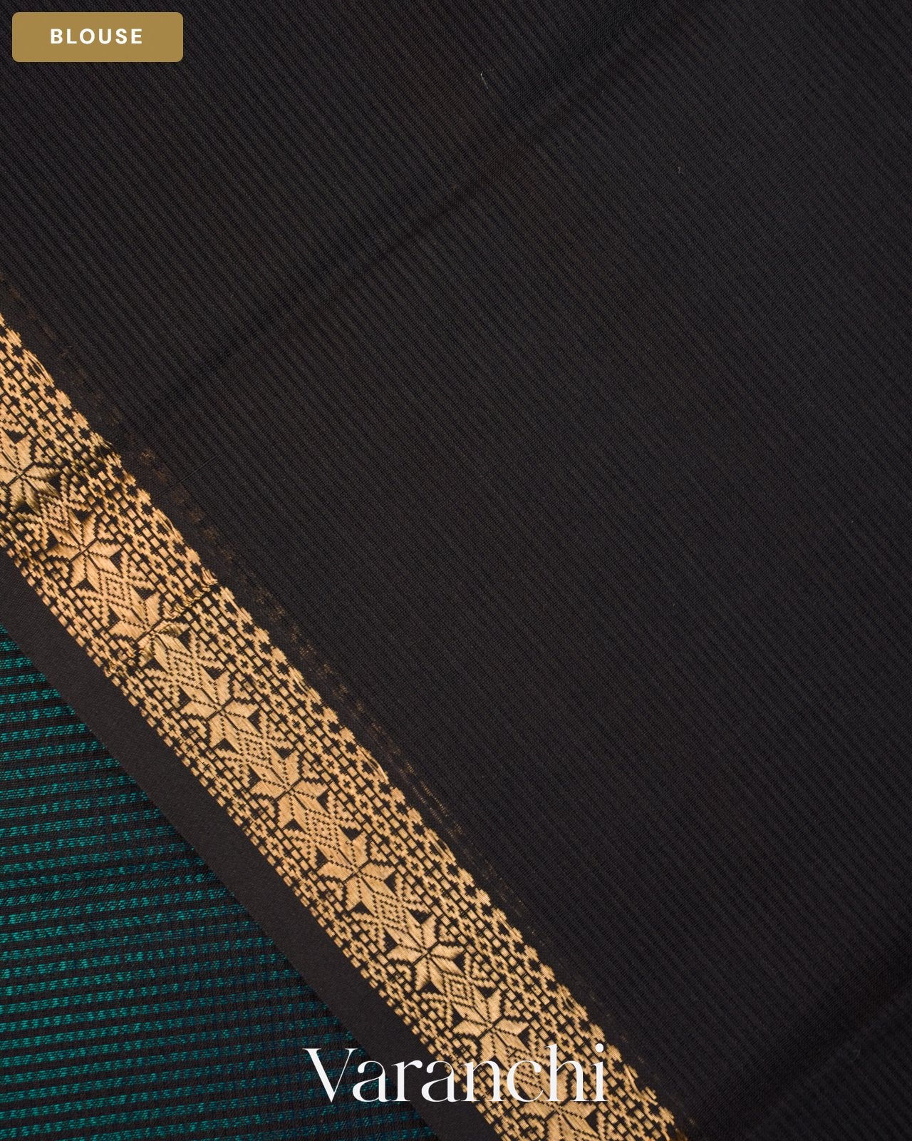 Turquoise Blue Striped Pure Maheshwari Silk Cotton Handloom Saree — Blouse