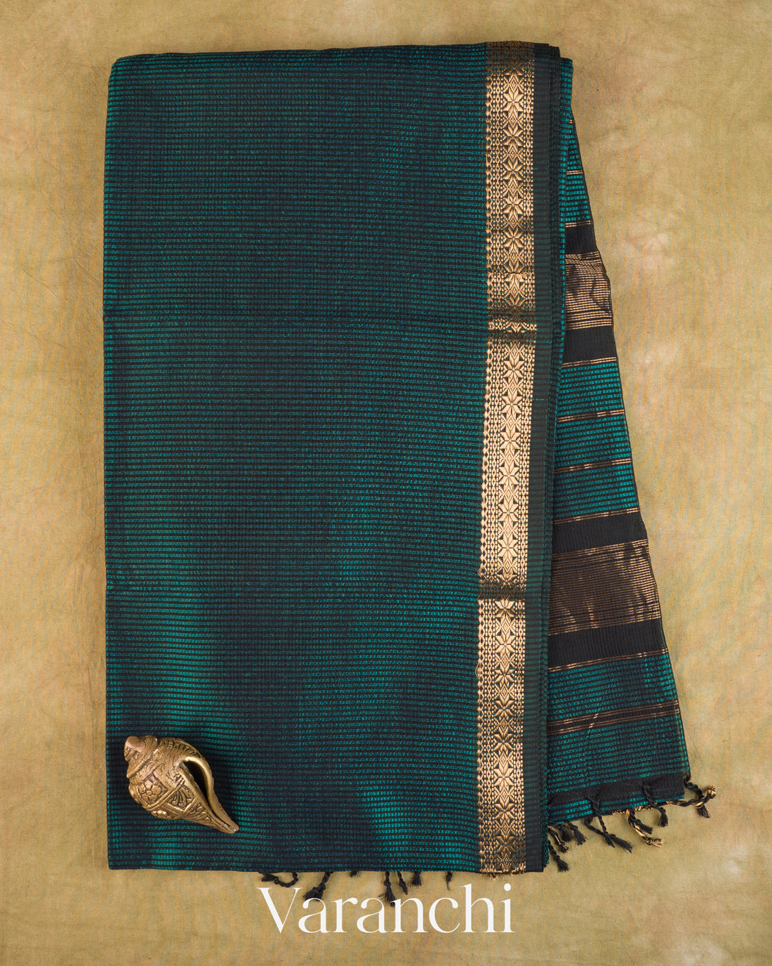 Turquoise Blue Striped Pure Maheshwari Silk Cotton Handloom Saree — Full Saree