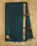 Turquoise Blue Striped Pure Maheshwari Silk Cotton Handloom Saree — Full Saree