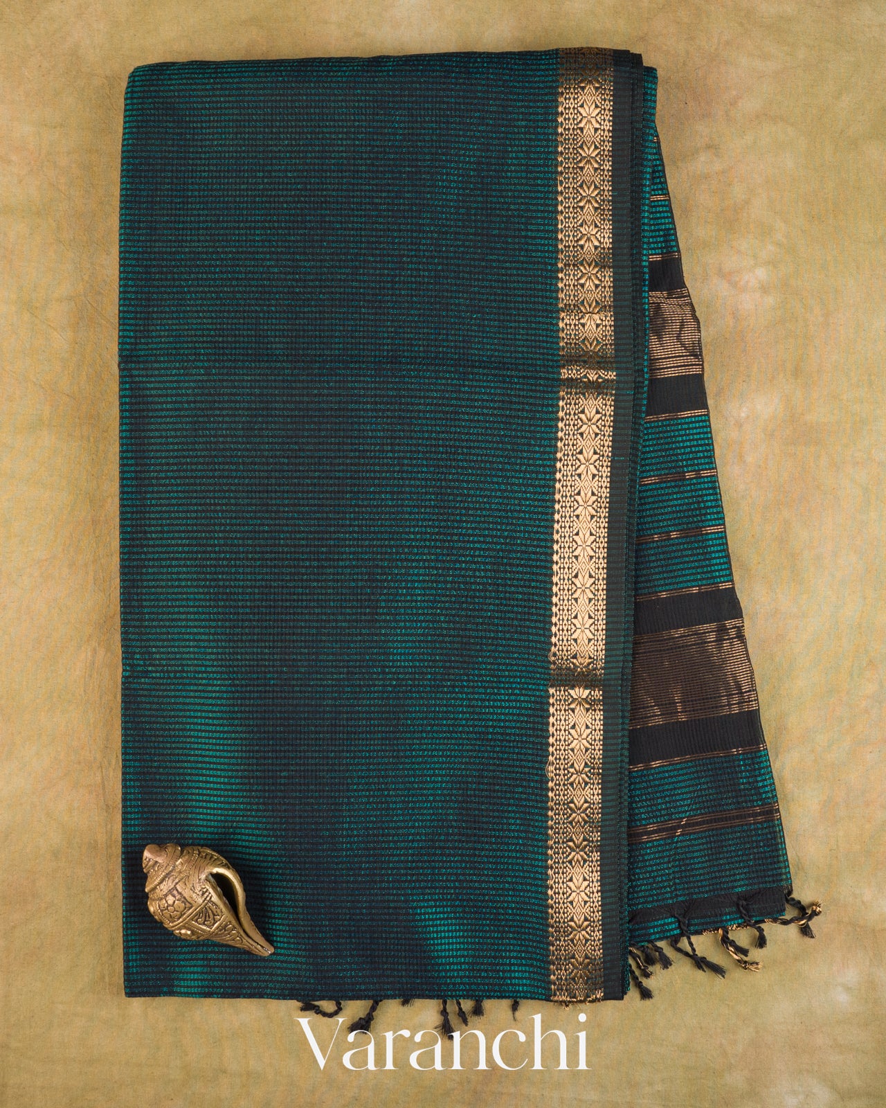 Turquoise Blue Striped Pure Maheshwari Silk Cotton Handloom Saree — Full Saree