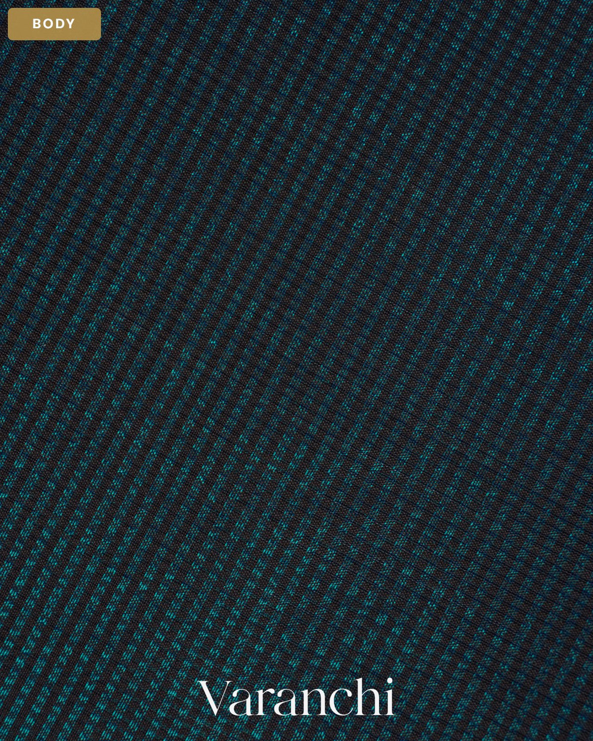 Turquoise Blue Striped Pure Maheshwari Silk Cotton Handloom Saree — Body