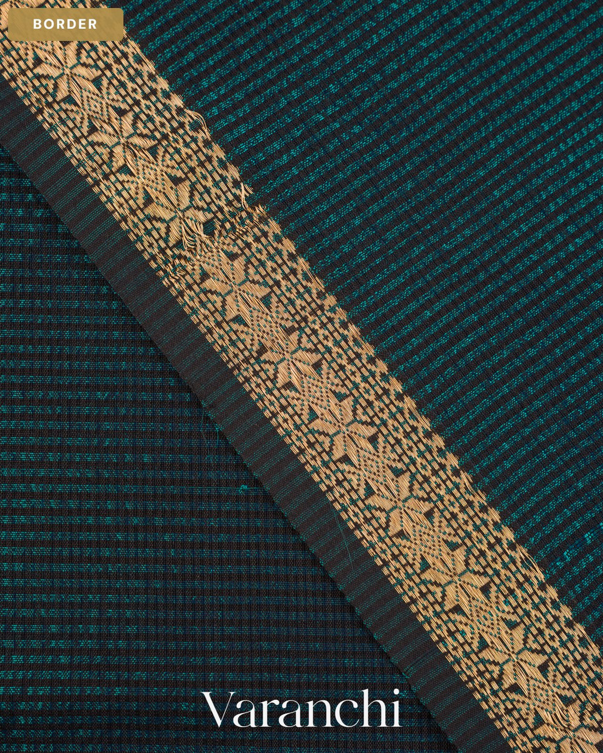 Turquoise Blue Striped Pure Maheshwari Silk Cotton Handloom Saree — Border