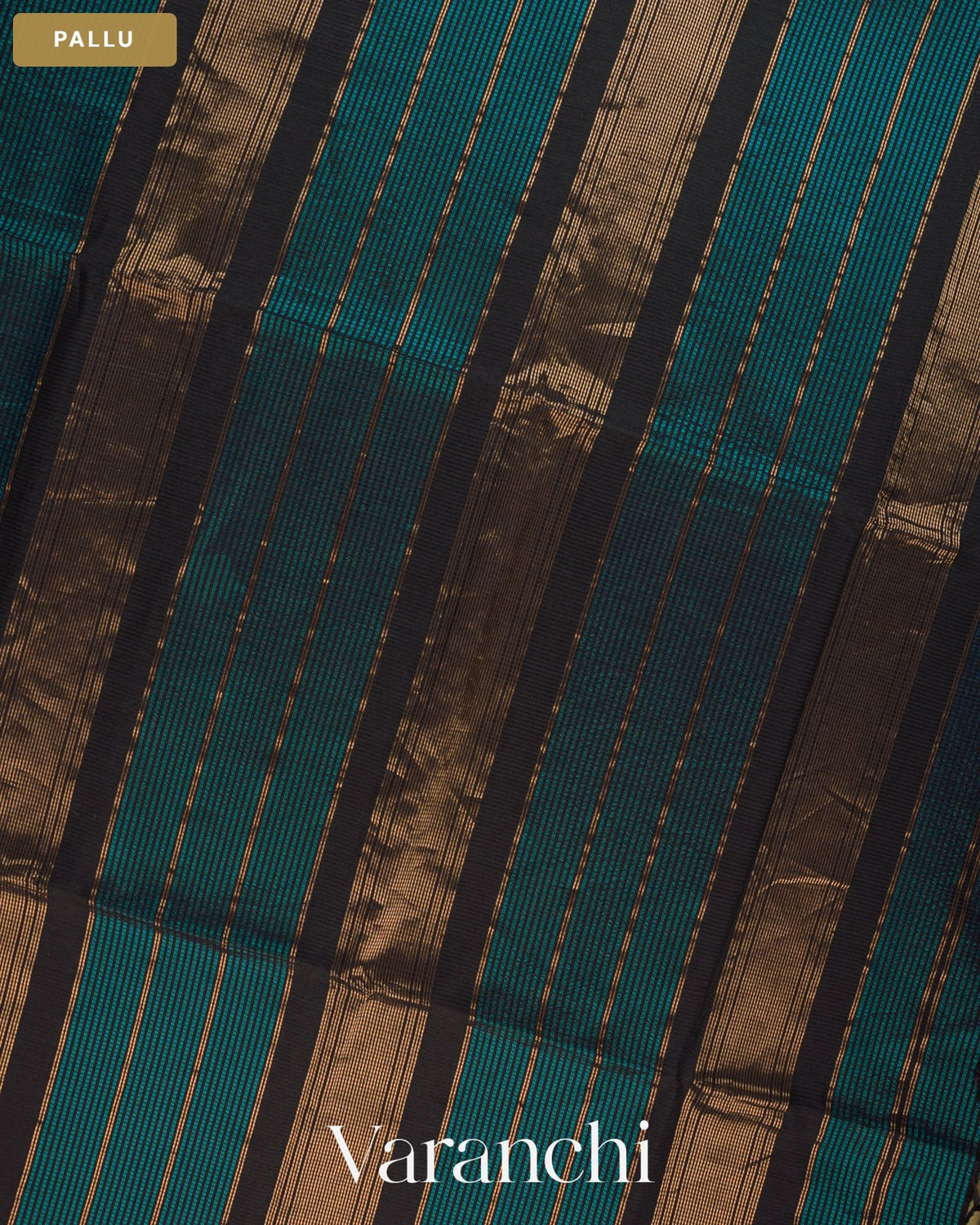 Turquoise Blue Striped Pure Maheshwari Silk Cotton Handloom Saree — Pallu