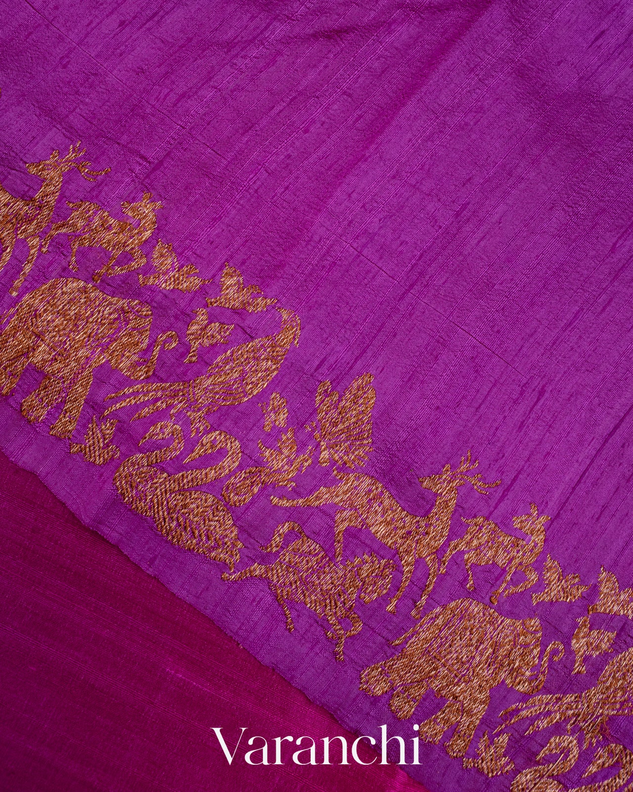 Purple and Rani Pink Ombre-Dyed Raw Silk Handloom Saree