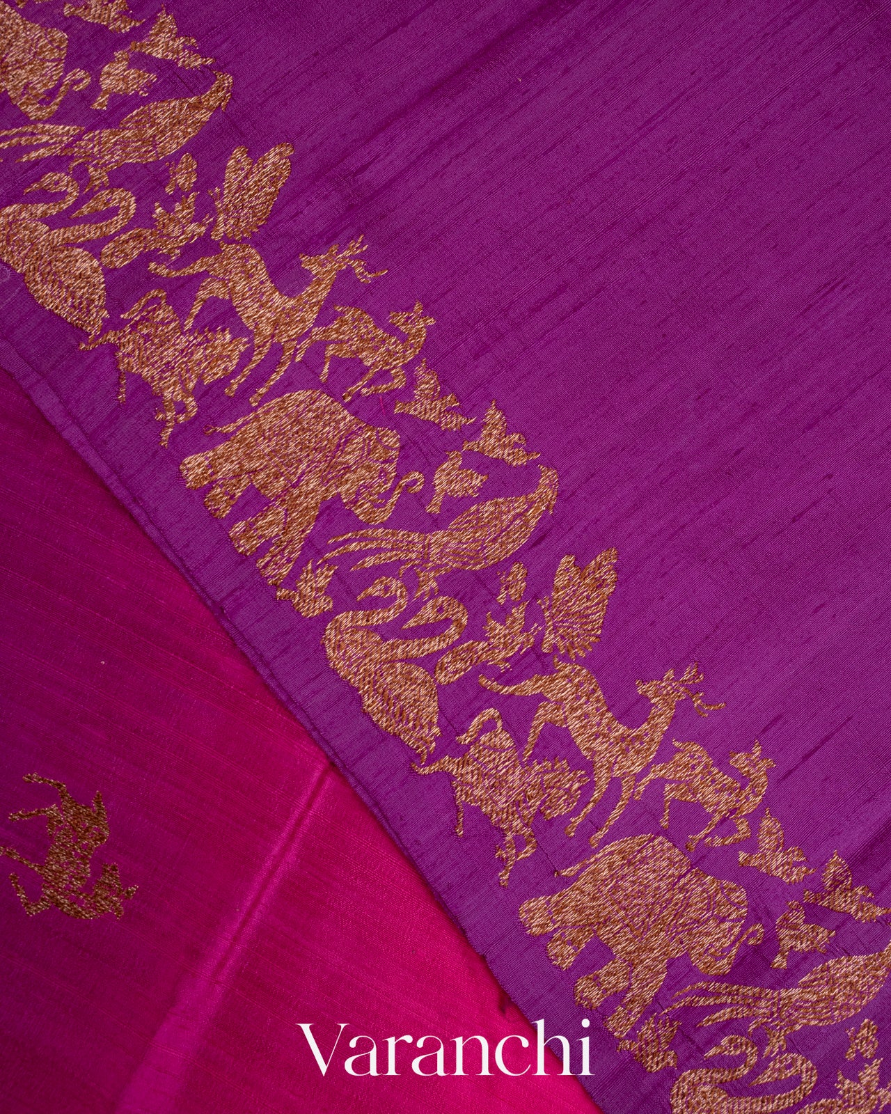 Purple and Rani Pink Ombre-Dyed Raw Silk Handloom Saree