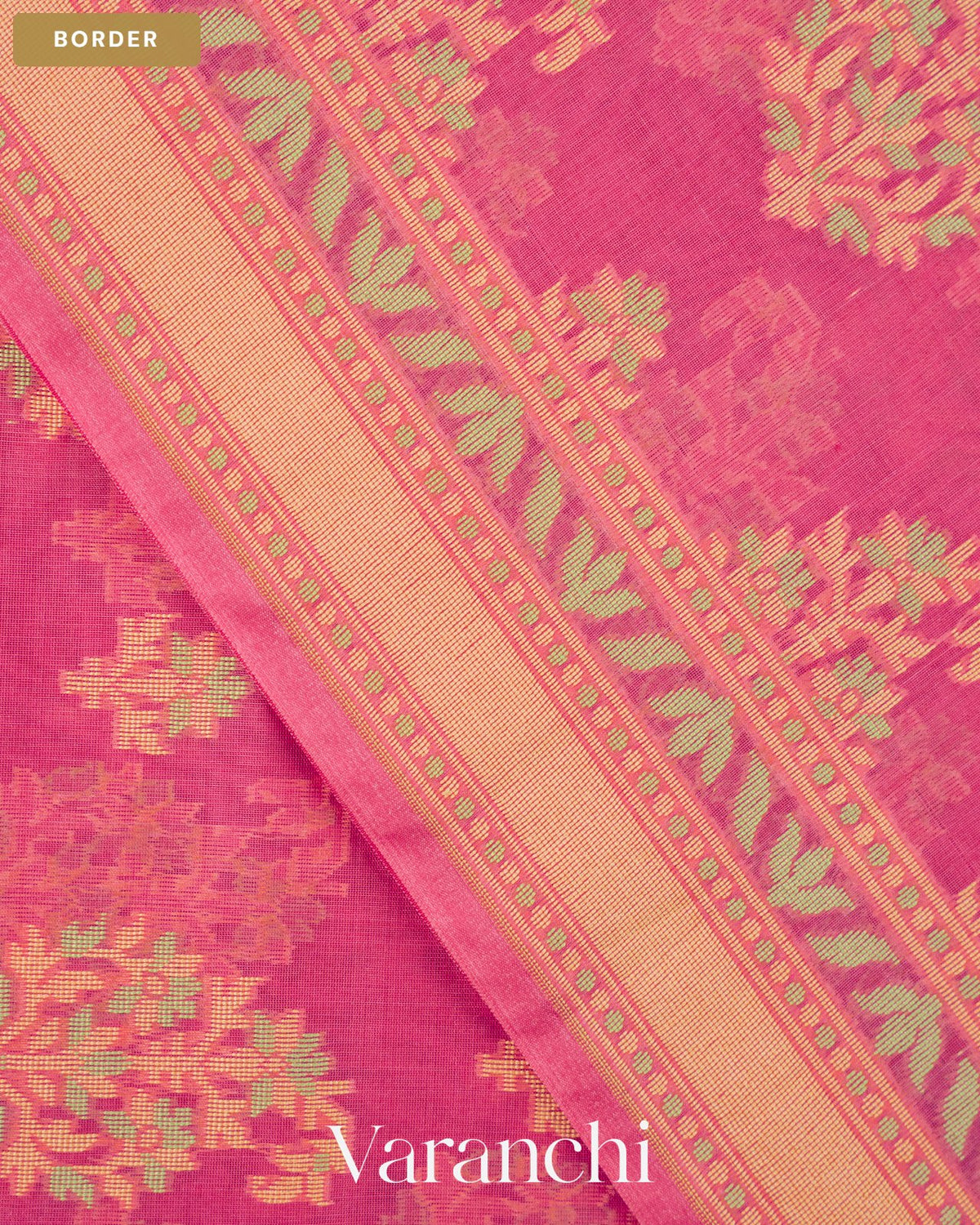 Magenta Pink Jamdani Pure Kora Silk Cotton Saree — Border