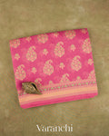 Magenta Pink Jamdani Pure Kora Silk Cotton Saree — Folded
