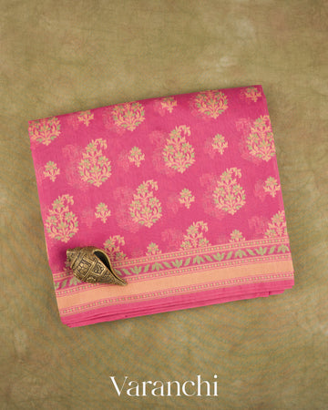 Magenta Pink Jamdani Pure Kora Silk Cotton Saree — Folded